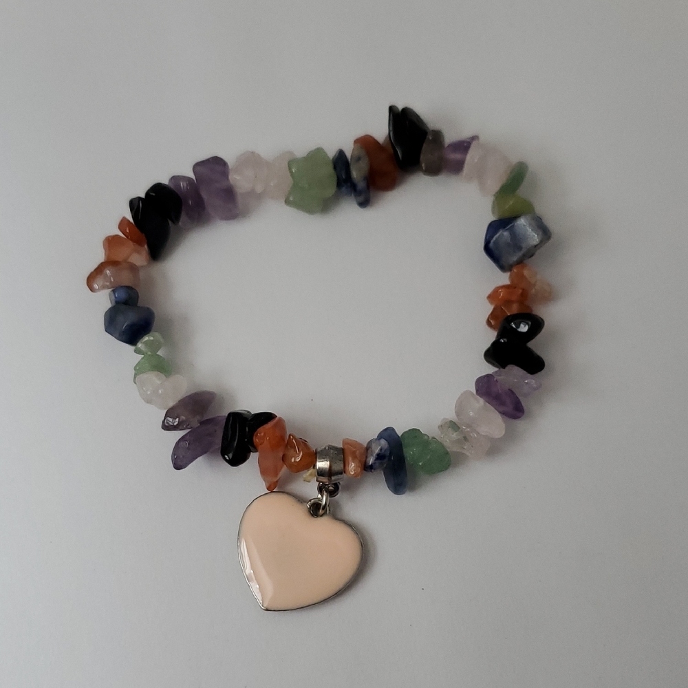 Multicolor Gemstone Bracelet with Heart Charm
